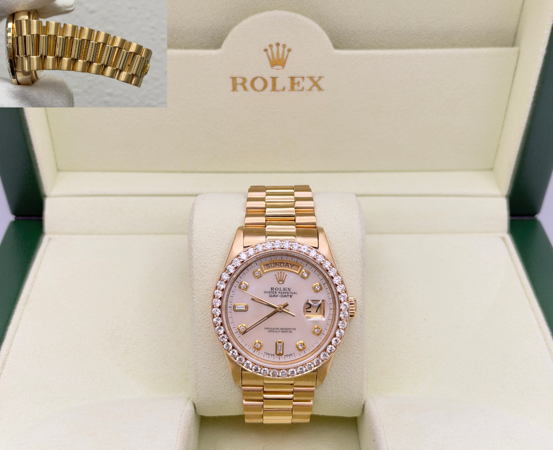 Rolex Day Date President 18038 36mm Mother of Pearl Diamond Dial Bezel 18k Gold