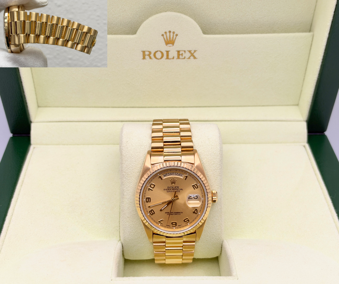 Rolex Day Date President 18038 36mm Champagne Arabic Dial 18k Yellow Gold Box