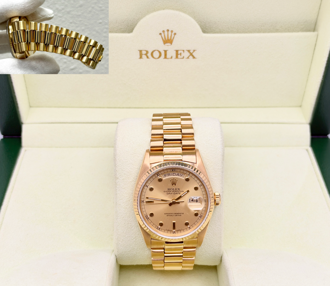 Rolex Day Date President 18038 RARE Champagne Pinball Dial 36mm 18k Yellow Gold