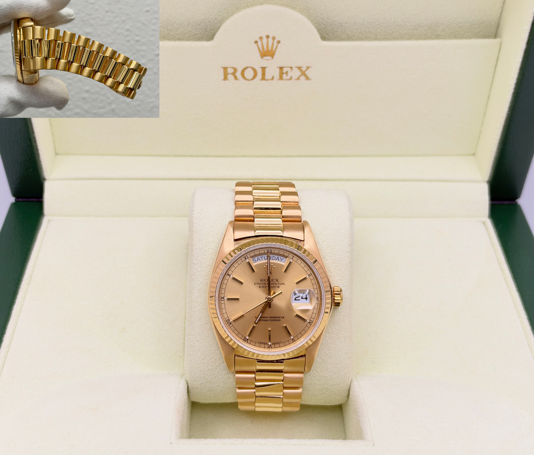 Rolex Day Date President 18038 36mm Champagne Dial Quickset 18k Yellow Gold