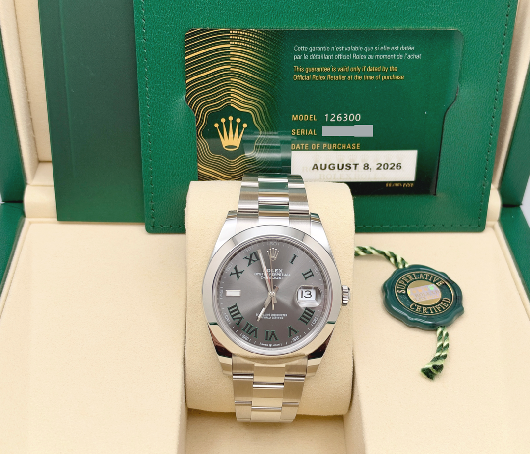 NEW 2026 Rolex Datejust 41 126300 Slate Wimbledon Dial Steel Box Papers