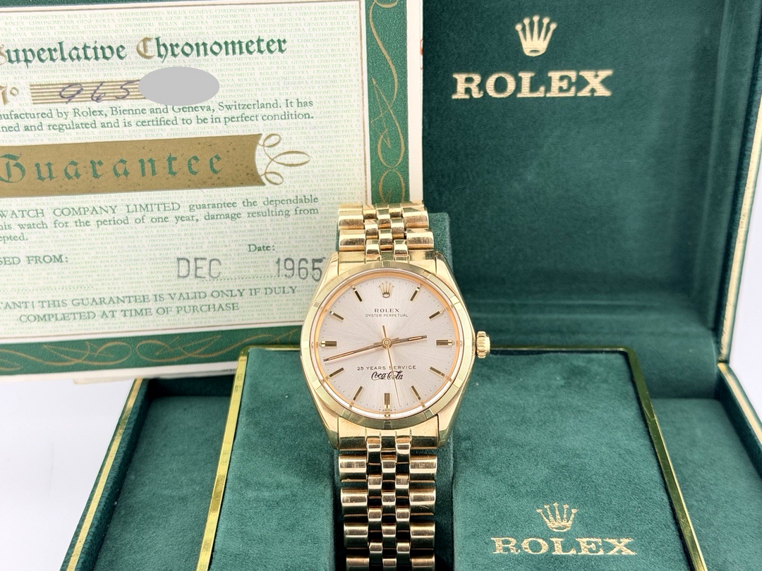 Vintage Rolex Oyster Perpetual Coca Cola Dial 1003 14k Yellow Gold Box Paper