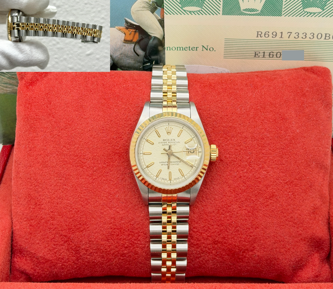 Rolex Lady Datejust 69173 Cream Jubilee Dial 18k Yellow Gold Steel Box Paper