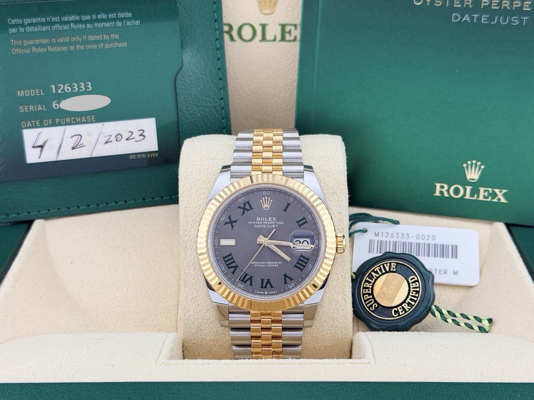 Rolex Datejust 41 126333 Slate Wimbledon Dial 18k Gold Steel Jubilee Box Paper
