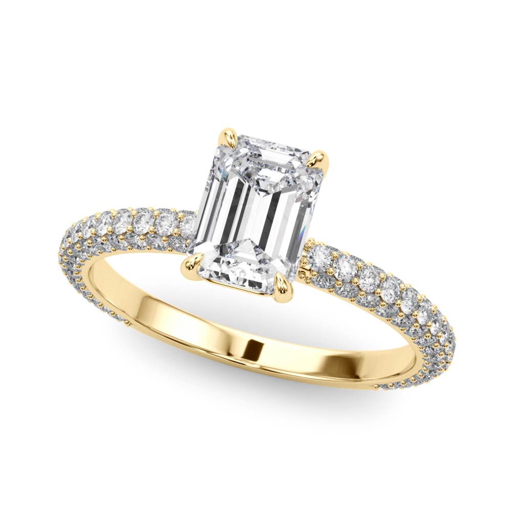 PAVE ENGAGEMENT RING WITH EMERALD CUT CENTER