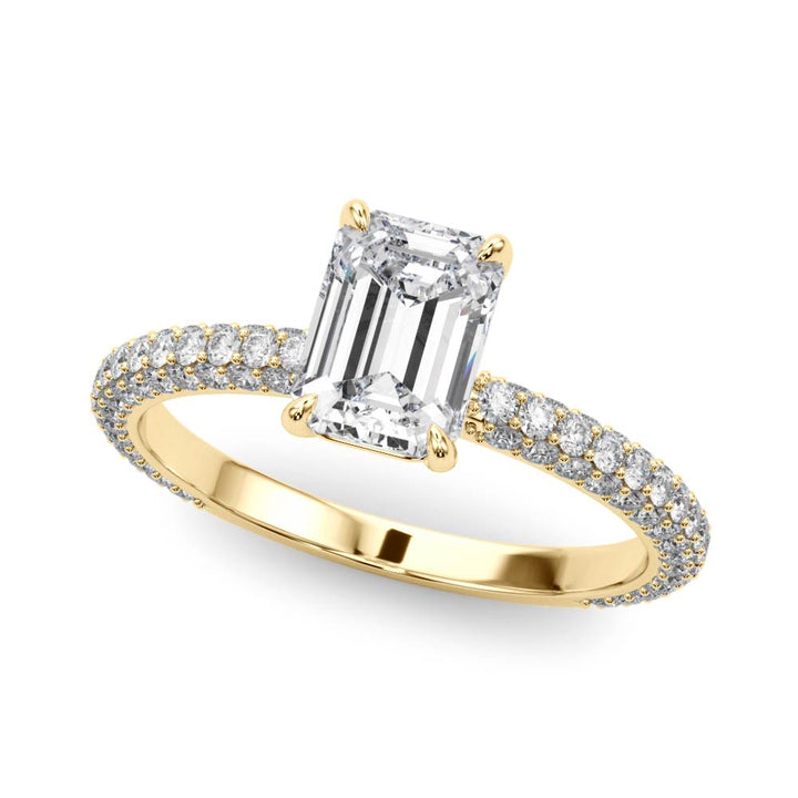 PAVE ENGAGEMENT RING WITH EMERALD CUT CENTER