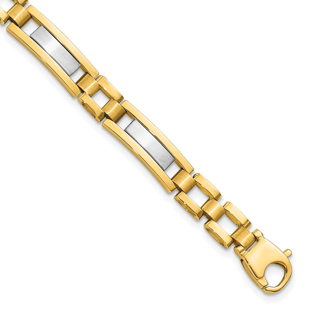 14K Two-tone Polished and Satin Mens Link Bracelet