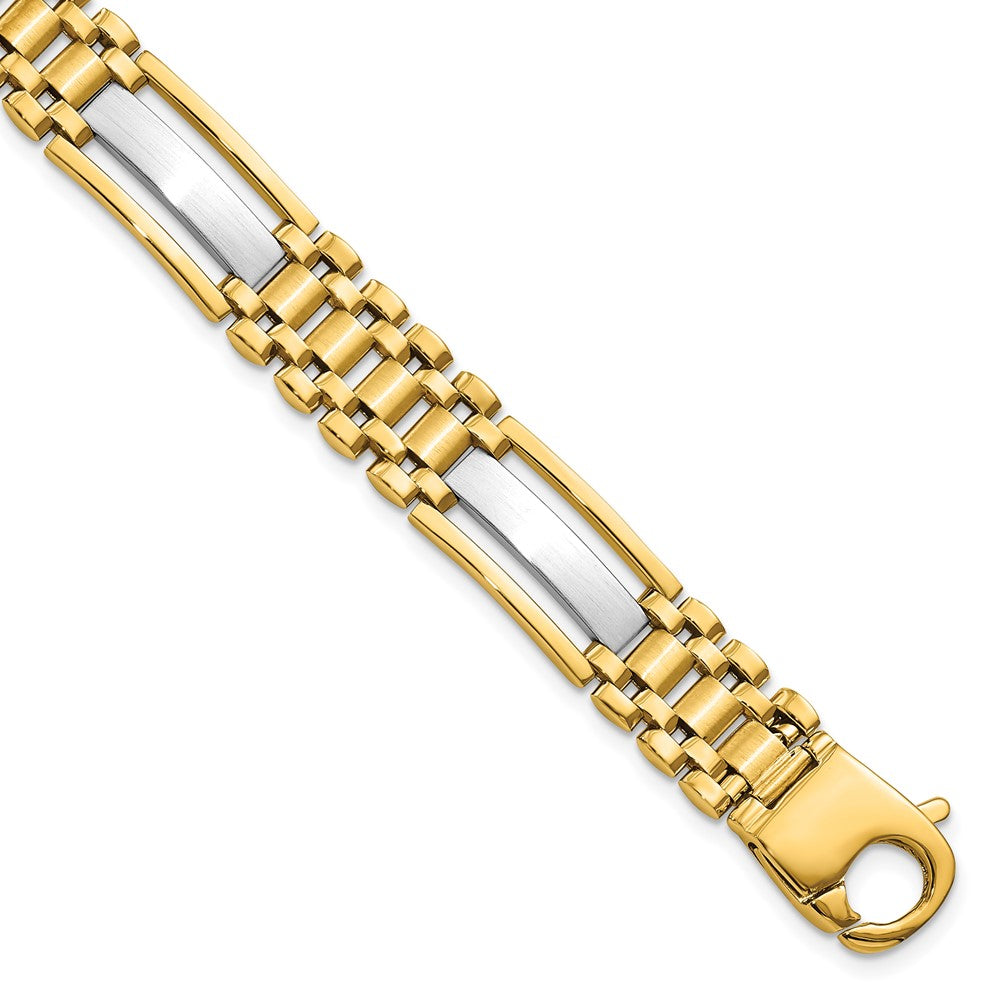 14K Mens Two-tone Polished and Satin Mens Link Bracelet