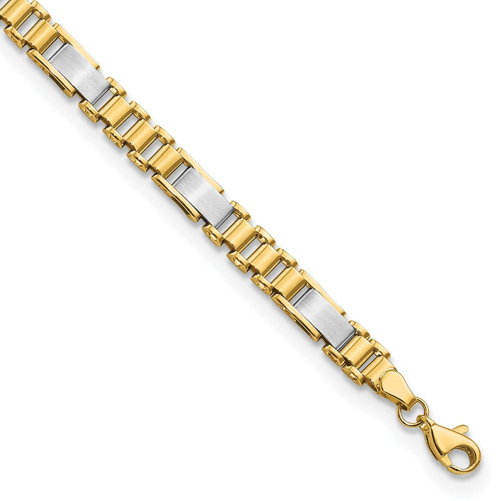 14K Two-tone Brushed and Polished Fancy Link Bracelet