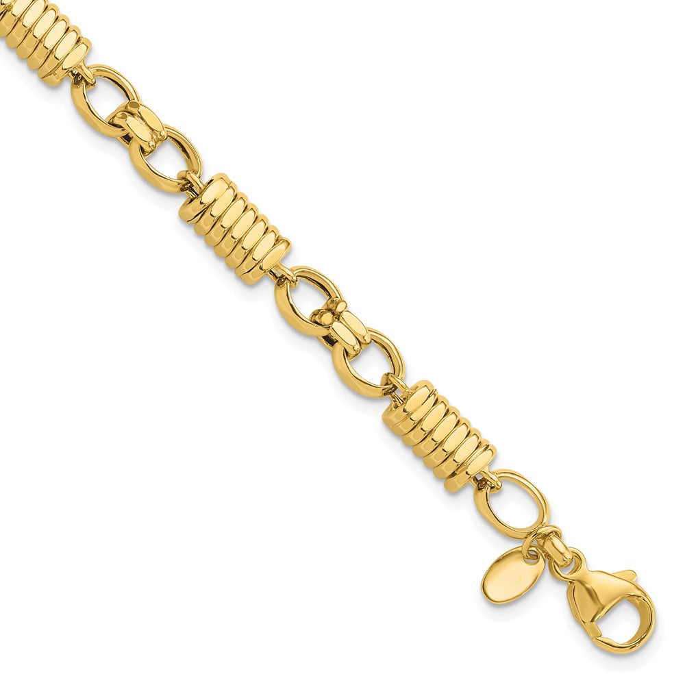 14K Polished and Grooved Fancy Link Men's Bracelet