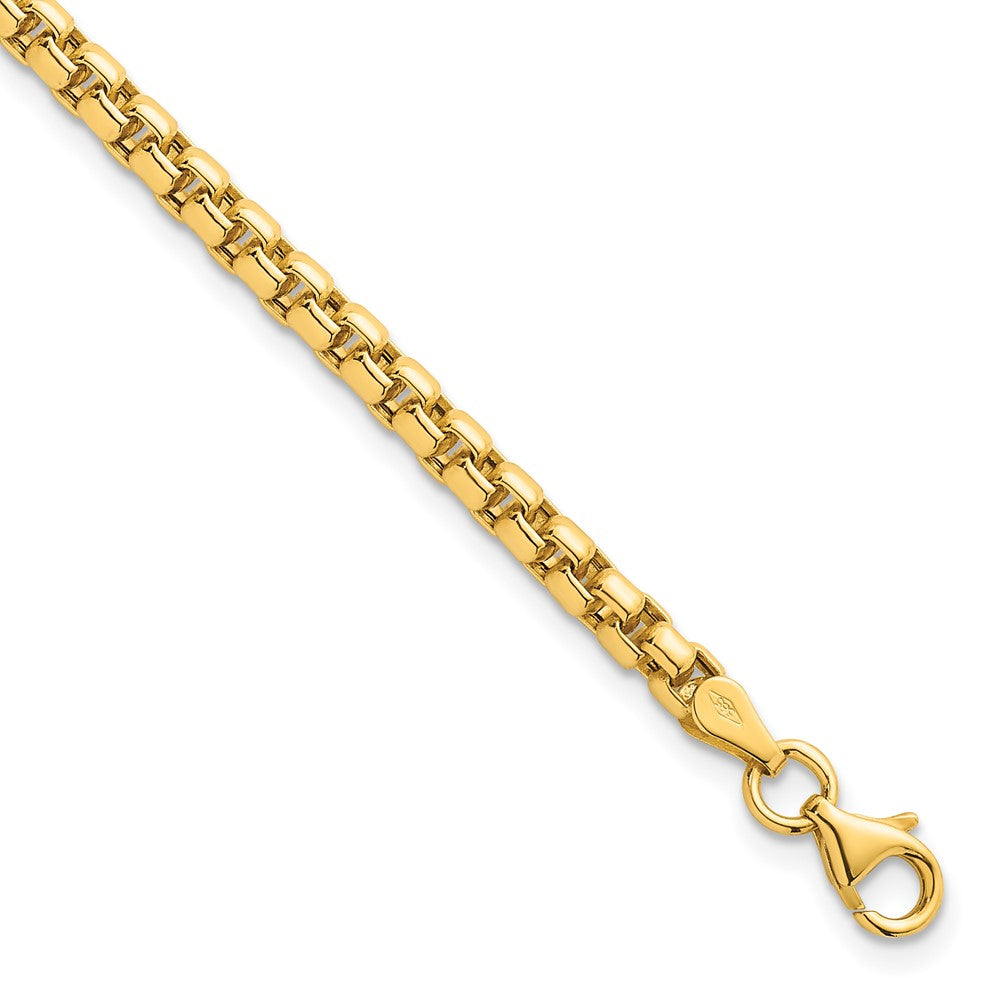 14K Polished Rounded Box Chain 3.5mm Men's Bracelet