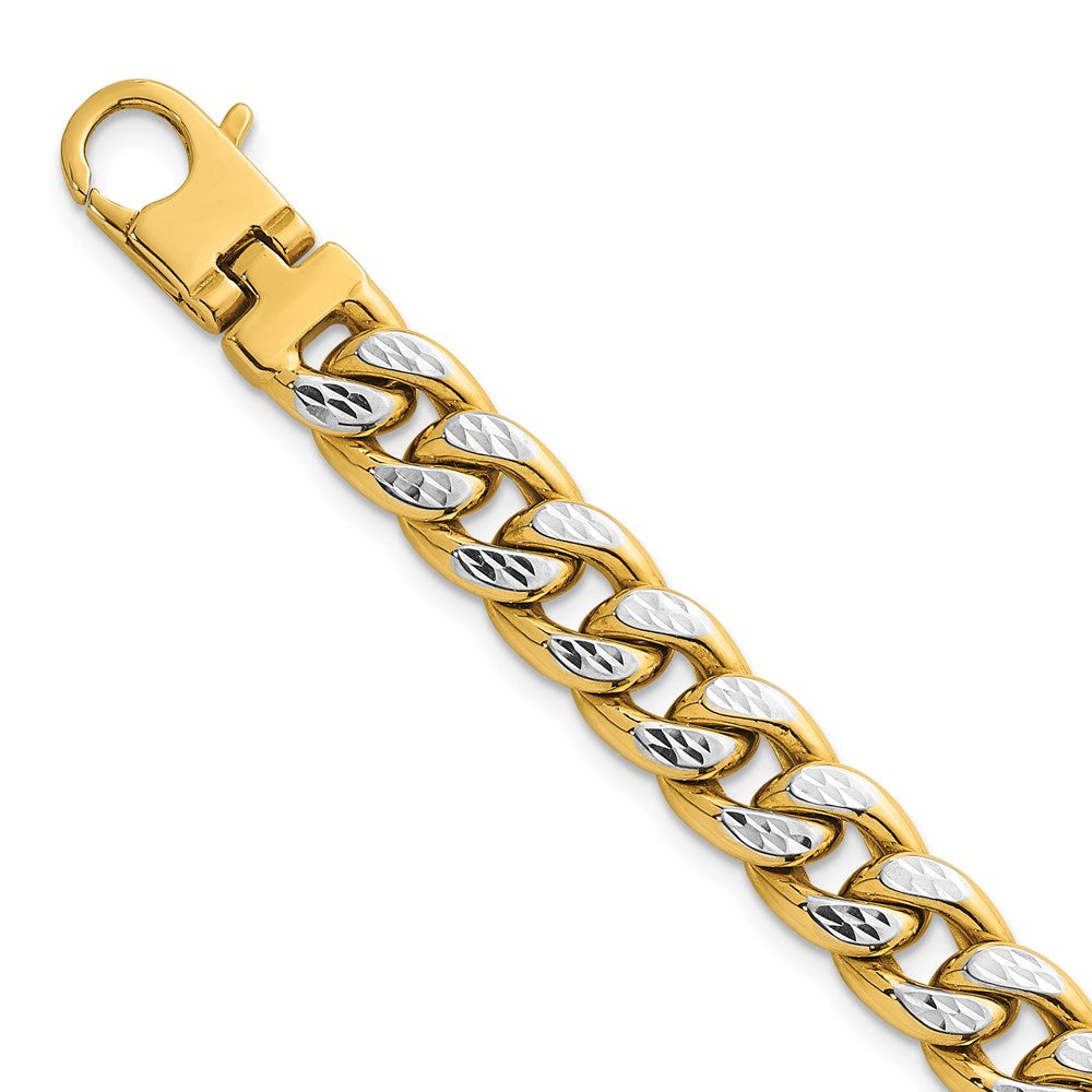 14K with White Rhodium Pave Flat Curb Chain 8.5mm Men's Bracelet