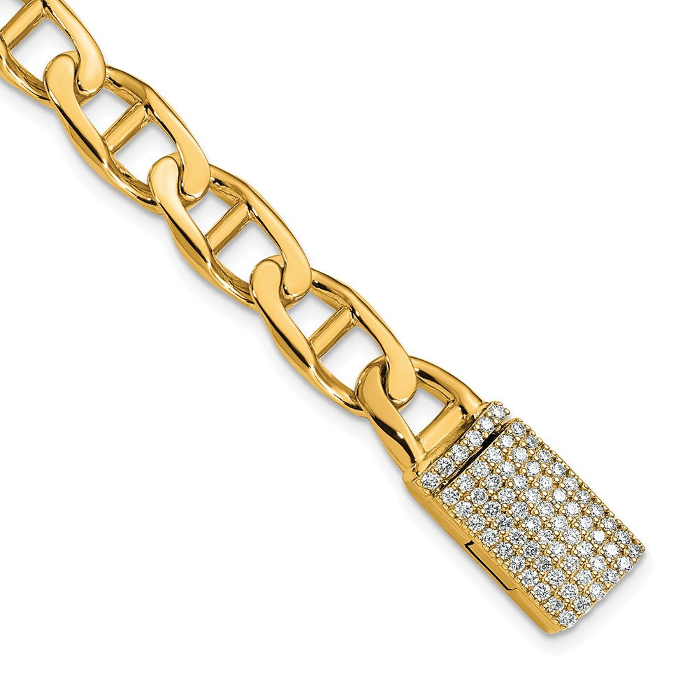 14K 9mm Hand-polished Anchor Link Diamond Clasp Bracelet