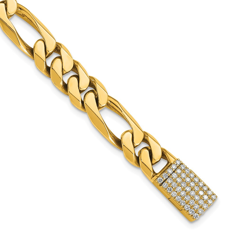 14K 8mm Hand-polished Figaro Link Diamond Clasp Bracelet