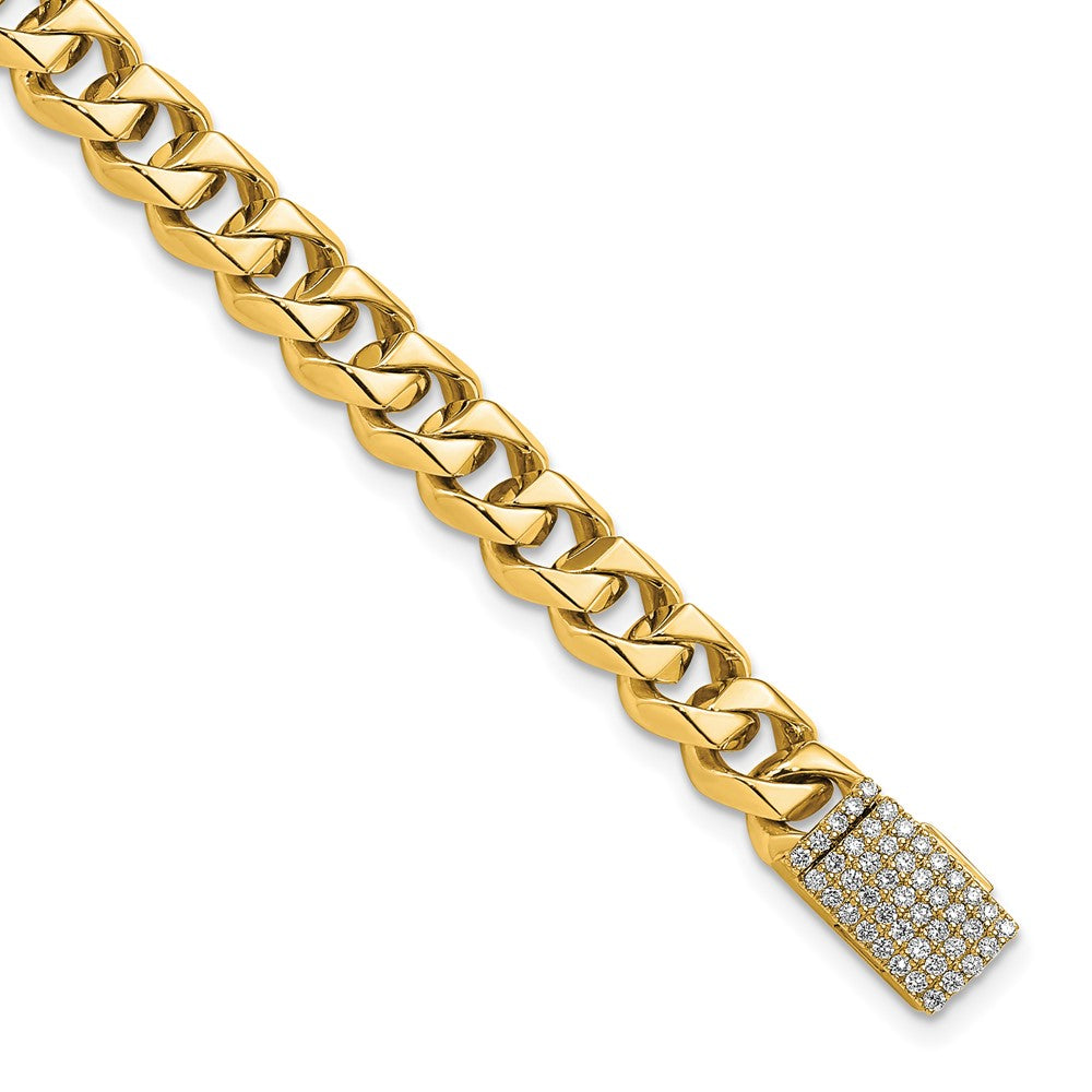 14K 7mm Hand-polished Traditional Link Diamond Clasp Bracelet