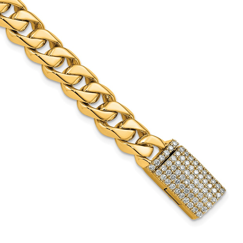 14K 8.5mm Hand-polished Traditional Link Diamond Clasp Bracelet