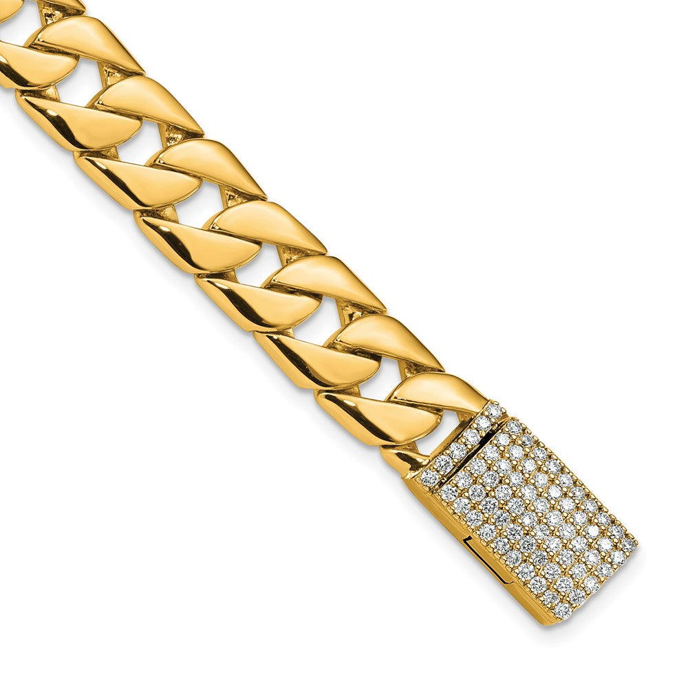 14K 10.2mm Hand-polished Fancy Link Diamond Clasp Bracelet