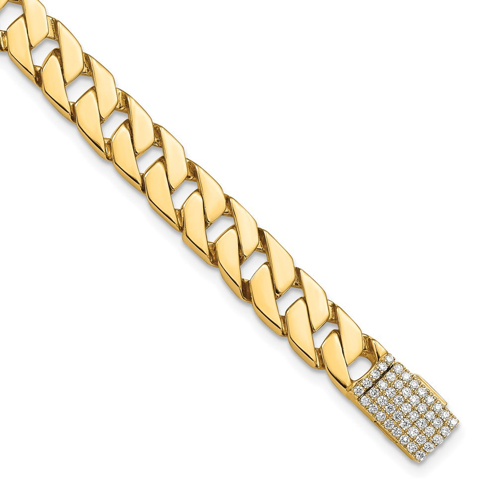 14K 7.4mm Hand-polished Fancy Link Diamond Clasp Bracelet