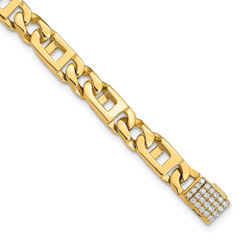 14K 5.9mm Hand-Polished Fancy Link Diamond Clasp Bracelet
