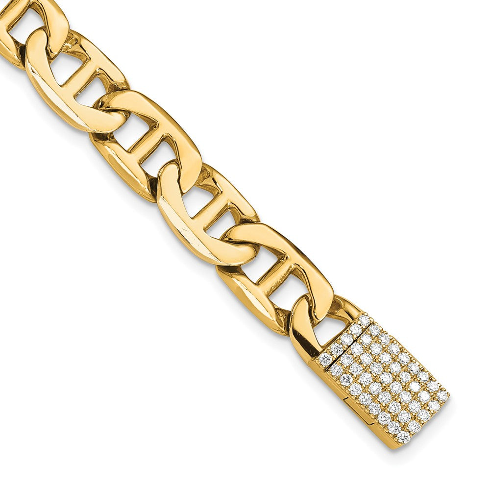 14K Yellow 8mm Hand-polished Anchor Link Diamond Clasp Bracelet
