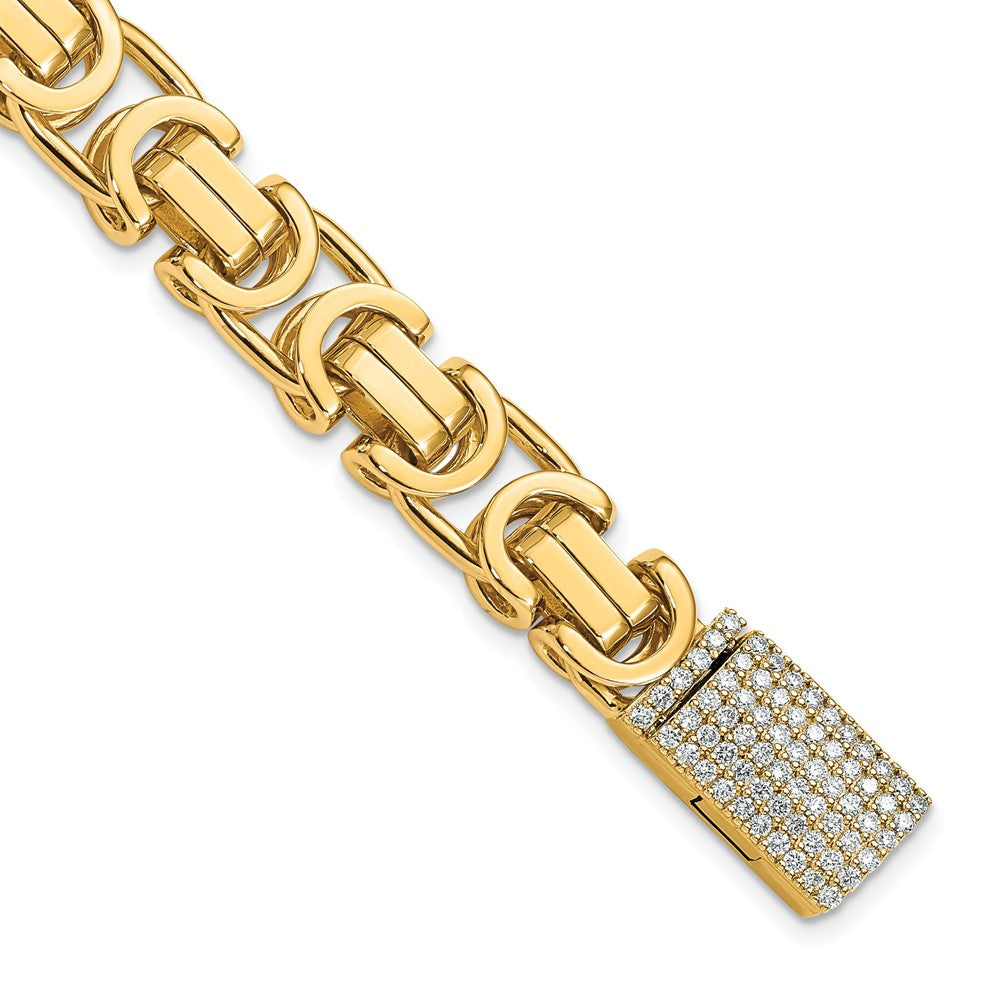 14K 10.1mm Hand-polished Fancy Link Diamond Clasp Bracelet