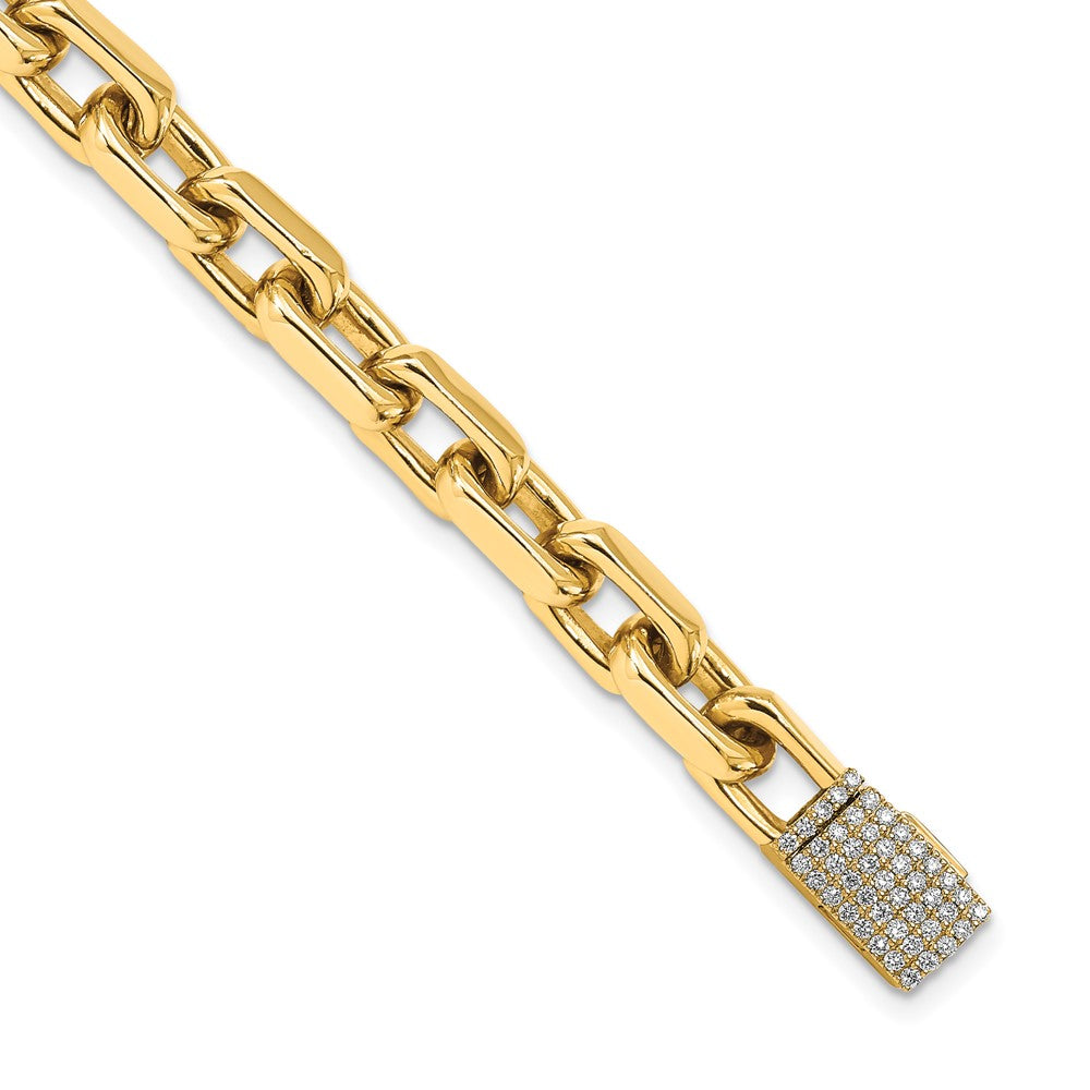 14K 7mm Hand-polished Fancy Link Diamond Clasp Bracelet