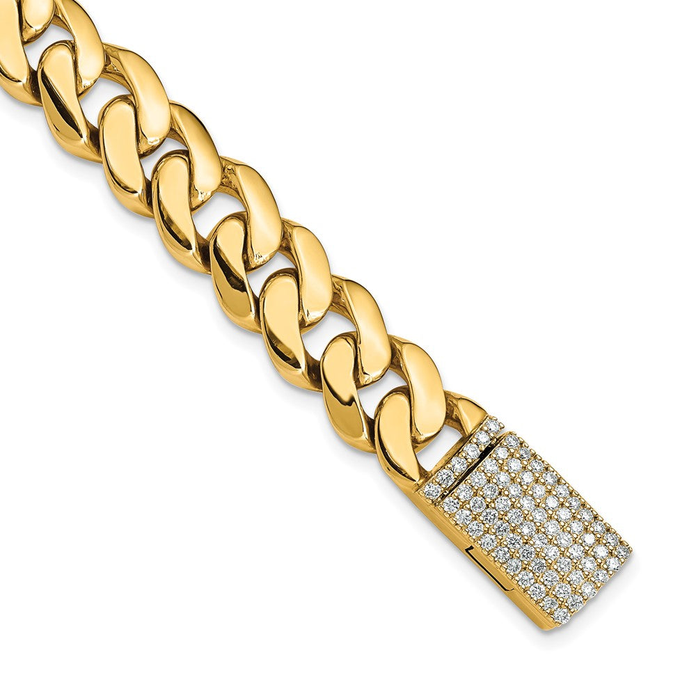 14K 10.75mm Hand Polished Fancy Link Diamond Clasp Bracelet