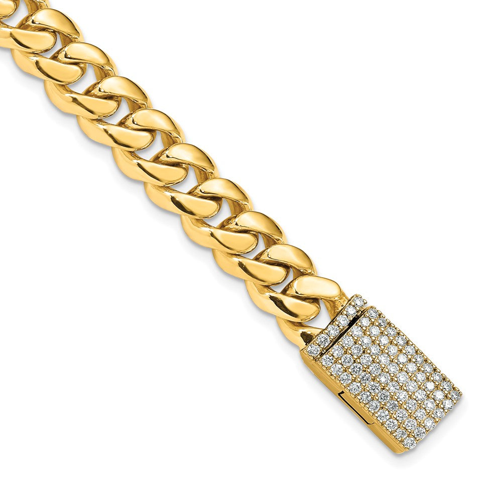 14K 8.7mm Hand-polished Miami Cuban Link Diamond Clasp Bracelet