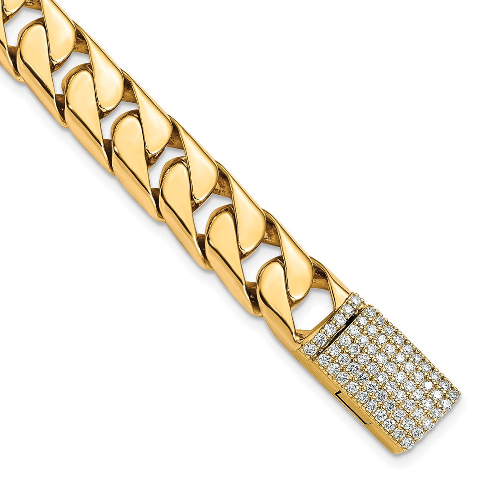 14K 10.20mm Hand-polished Half Round Curb Link Diamond Clasp Bracelet