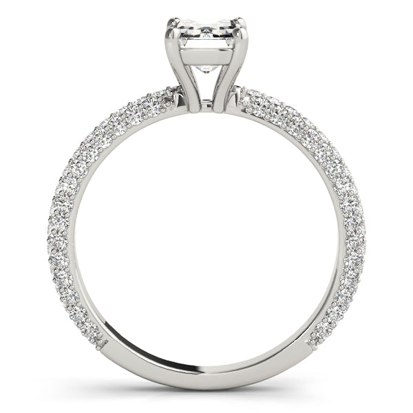PAVE ENGAGEMENT RING WITH EMERALD CUT CENTER