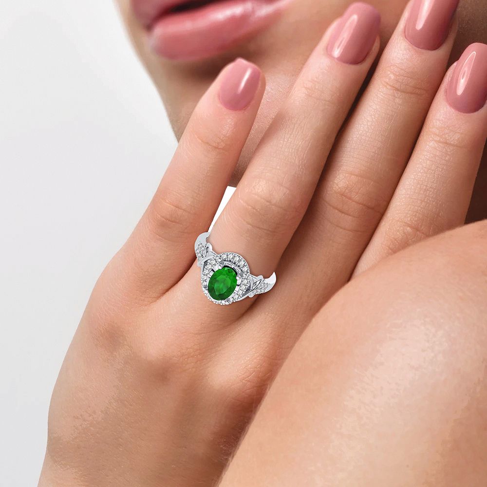 14K 0.16CT Diamond Emerald Ring