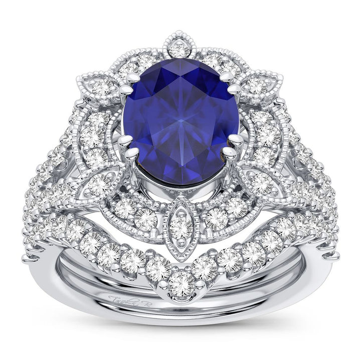 14K 0.90CT Diamond Sapphire Ring