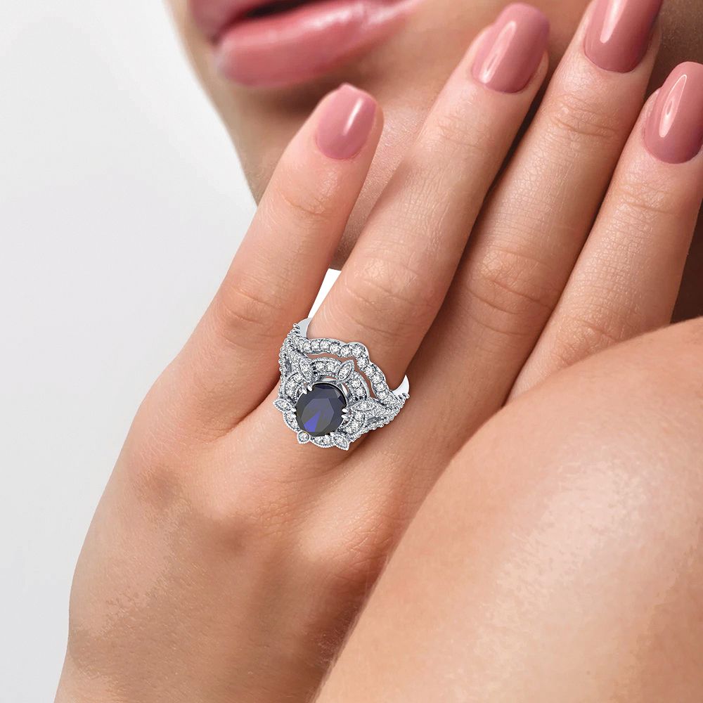 14K 0.90CT Diamond Sapphire Ring