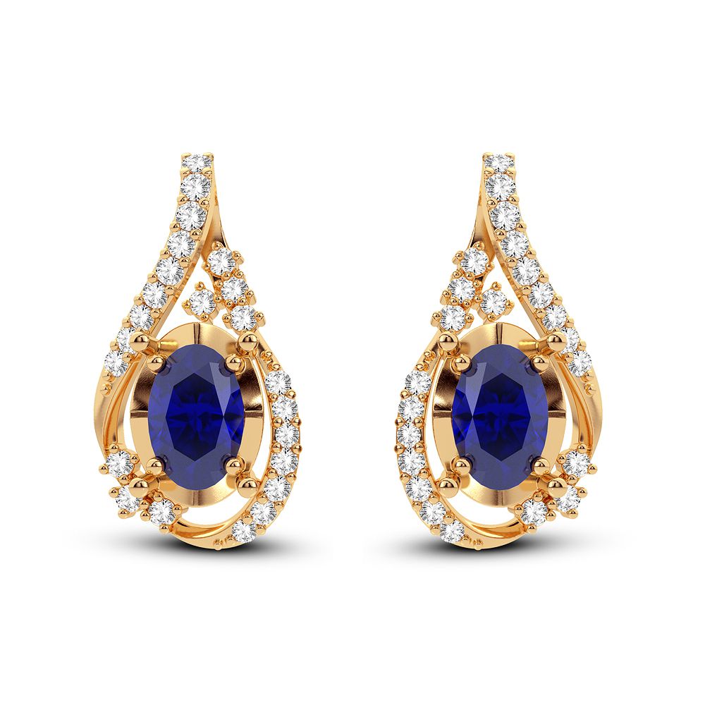 14K 0.16CT Diamond Sapphire Earring